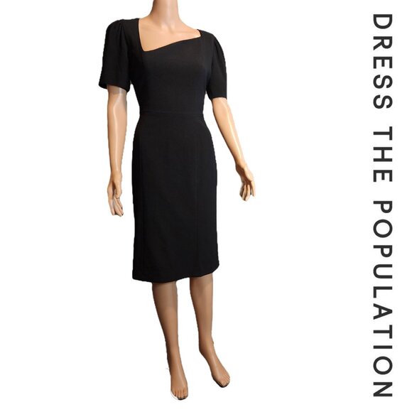 Dress the Population Ruth Midi Assymetrical Dress NWOT Black Med - Picture 1 of 10